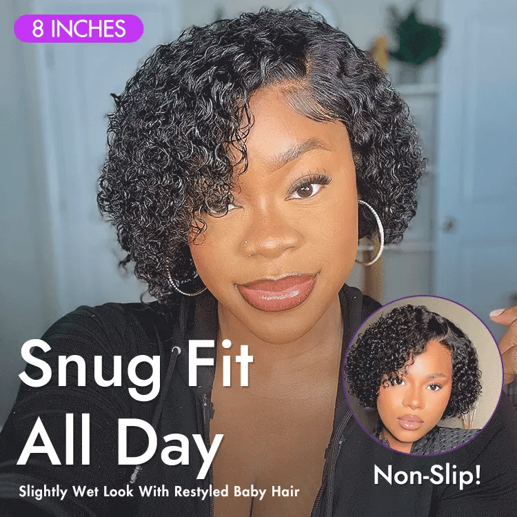 Perruque Courte Bouclée en Cheveux Humains | Lace HD Minimaliste | Raie Latérale Sans Colle | Lumma