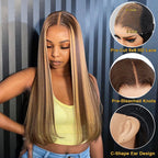 Perruque P4/27 Raie Droite Cheveux Humains | Dentelle Invisible sans Colle | Prête à Porter | Lumma